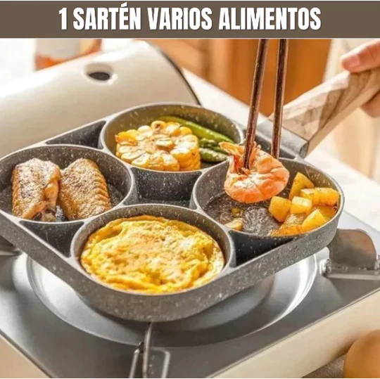 Sartén Antiadherente 4 Puestos: ¡Cocina sin Límites con Estilo y Facilidad! 🍳